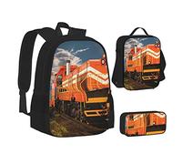OGNOT Mochila escolar con estampado de gatos, para adolescentes, niñas, niños, bolsas escolares con bolsa de almuerzo, bolsa de lápices, juegos de mochila de viaje, Tren de carga, Talla única