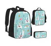 OGNOT Mochila escolar con estampado de mariquitas, para adolescentes, niñas, niños, bolsas escolares con bolsa de almuerzo, bolsa de lápices, juegos de mochila de viaje, Linda llama., Talla única