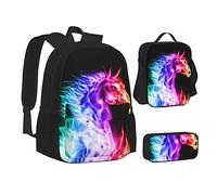 OGNOT Mochila escolar con estampado de mariquitas, para adolescentes, niñas, niños, bolsas escolares con bolsa de almuerzo, bolsa de lápices, juegos de mochila de viaje, Caballo de fuego, Talla única