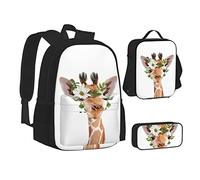 OGNOT Mochila escolar con estampado de nido de pájaros, para adolescentes, niñas, niños, bolsa de libros con bolsa de almuerzo, bolsa de lápices, juegos de mochila de viaje, Jirafa, Talla única