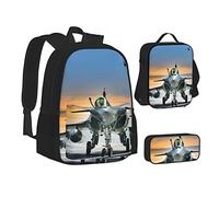 OGNOT Mochila escolar con estampado de oso blanco para adolescentes, niñas, niños, bolsas escolares con bolsa de almuerzo, bolsa de lápices, juegos de mochila de viaje, Avión, Talla única