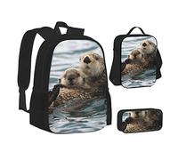 OGNOT Mochila escolar con impresión de caballo al atardecer para adolescentes, niñas, niños, bolsas escolares con bolsa de almuerzo, bolsa de lápices, juegos de mochila de viaje, Otter, Talla única