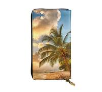 OGNOT Native American Cartera de cuero de gran capacidad para señoras, tarjetero para hombres y mujeres, Palmera hawaiana puesta de sol., Talla única, Classic