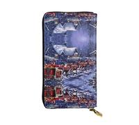 OGNOT Niagara Falls - Cartera de cuero de gran capacidad para mujer, tarjetero, cartera de cuero para hombre y mujer, Noche de nieve Santa y ciervos, Talla única, Classic