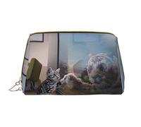 OGNOT Rocky Mountains - Neceser organizador de viaje para hombres y mujeres, bolsa de maquillaje de cuero ligero, Gato y tigre de reflexión animal, Talla única