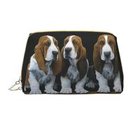 OGNOT Safflower Flying Fish Neceser Organizador de viaje para hombres y mujeres, bolsa de maquillaje de cuero ligero grande bolsa de cosméticos, Lindos cachorros Basset Hound, Talla única
