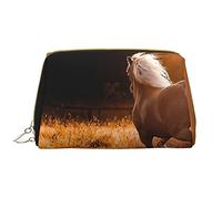 OGNOT Safflower Flying Fish Neceser Organizador de viaje para hombres y mujeres, bolsa de maquillaje de cuero ligero grande bolsa de cosméticos, Nature Scenic Caballo, Talla única