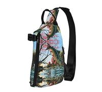 OGNOT Safflower - Mochila cruzada con estampado de peces voladores para hombres y mujeres, para caminar al aire libre, viajes, Negro -, Talla única