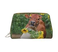 OGNOT Space Corgi - Neceser organizador de viaje para hombres y mujeres, bolsa de maquillaje de cuero ligero pequeña bolsa de cosméticos, Vaca en girasoles., Talla única