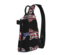 OGNOT USA Bone Fish - Mochila cruzada con estampado de peces de hueso para hombres y mujeres, para caminar al aire libre, viajes, Negro -, Talla única