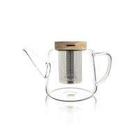 OGO Living 7912104 - Tetera de cristal 1L para té y té de hierbas, tetera de vidrio borosilicato y tapa de madera de acacia