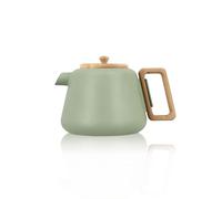 OGO Living - Tetera de hierro fundido Viggo 1000 ml Almendra con filtro de acero inoxidable, mango y tapa de madera, ideal para los amantes del té