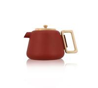 OGO Living - Tetera de hierro fundido Viggo 1000 ml de pimentón con filtro de acero inoxidable, mango y tapa de madera, ideal para los amantes del té
