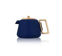 OGO LIVING - Tetera de hierro fundido Viggo de 1000 ml, color azul, con colador de acero inoxidable, mango y tapa de madera, ideal para los amantes del té