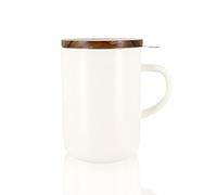 OGO Living - Tetera Juliet 475 ml - Ideal para té y té - Taza de té de gres y tapa de madera de acacia - blanco - 7912019