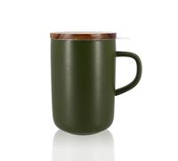 OGO Living - Tetera Juliet 475 ml - Ideal para té y té - Taza de té de gres y tapa de madera de acacia - verde caqui - 7912034