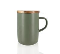 OGO LIVING - Tetera Juliet 475 ml - Ideal para té y té - Taza de té de gres y tapa de madera de acacia - Verde almendra - 7912013