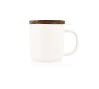 OGO Living - Tetera Juliet blanco 300 ml, ideal para té y té de hierbas, taza de té de gres y tapa de madera de acacia
