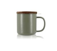 OGO Living - Tetera Juliet verde almendra 300 ml, ideal para té y té de hierbas, taza de té de gres y tapa de madera de acacia