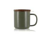 OGO Living - Tisana Juliet Kaki 300 ml, ideal para té y té de hierbas, taza de té de gres y tapa de madera de acacia