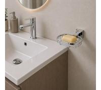 OGOMONDO Rejilla jabonera y porta esponja de latón cromado brillante serie Caléndula, cromado brillante, para baño, 15 x 12 cm