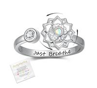 oGoodsunj Fidget Spinner - Anillos de ansiedad para mujer: plata de ley, diseño de loto con texto en inglés "Just Breath", ajustable, alivio del estrés, joyería de regalo para hija, Plata, Sin piedra
