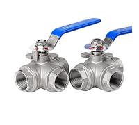 OGQNPJJCJ Válvula de Bola de Tres vías de Acero Inoxidable, Tipo L, Tipo T, 304, Rosca Interna, Manual, 1 Unidad, 1-1/4, 1-1/2, 2 Unidades(T Type,3/8 Inch)