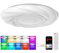 OGVDOE Lámpara de Techo LED Regulable 48W RGB Plafon LED Techocon Altavoz Bluetooth Ø30CM Plafón LED Lampara Techo Luz de Dormitorio Para Baño Sala de Estar (Pétalos)