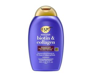 OGX Biotin & Collagen Thick & Full+ Champú Voluminizador, 385 ml | Texturizador, 72h de Volumen, Con Biotina y Colágeno, Sin Sulfatos, Tecnología Lipi Pro Shield, Cabello Fino y Debilitado