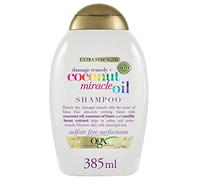 OGX Coconut Miracle Oil Shampoo (385 ml), champú anti frizz con aceite de coco, esencia de tiaré y extracto de vainilla, champú sin sulfatos ni parabenos para cabello seco y dañado