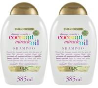 OGX Coconut Miracle Oil Shampoo (385 ml), champú anti frizz con aceite de coco, esencia de tiaré y extracto de vainilla, champú sin sulfatos ni parabenos para cabello seco y dañado (Paquete de 2)