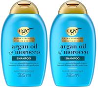 OGX Extra Strength Hydrate and Revive Argan Oil of Morocco Shampoo (385 ml), champú con aceite de argán de Marruecos, champú sin sulfatos ni parabenos para cabello seco y dañado (Paquete de 2)