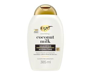 OGX Nourishing + Coconut Milk Champú Hidratante, Sin Sulfatos, 385 ml | Con Aceite y Leche de Coco, Nutre, Fortalece y Suaviza, con Tecnología Lipi Pro Shield, Limpieza Profunda, Para Cabello Seco