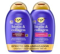 OGX Set Biotin & Collagen Thick & Full+ Shampoo y Conditioner, set champú y acondicionador con Biotina y Colágeno, texturizador de cabello para 72h de volumen, tensioactivos sin sulfatos, 2x385 ml