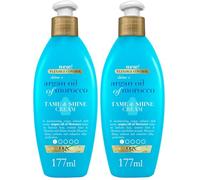 OGX Shine + Argan Oil of Morocco Tame and Shine Cream (1 x 177 ml), crema de peinar rizos enriquecida con aceite de argán, tratamiento anti-frizz, para pelo rizado (Paquete de 2)