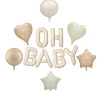 Oh Baby Globos, Globo con Letras O-H-B-A-B-Y Blanco Crema de 40 cm, Globos de Papel de Aluminio con Forma de Corazón Redondos y Estrella, Globo de Helio para Baby Shower de Niño y Niña