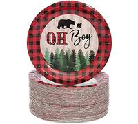 Oh Boy Leñador búfalo a cuadros fiesta bebé fiesta platos de papel 7 pulgadas para pastel de postre (80 unidades)