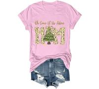 Oh Come Let Us Adore Him - Camisa retro de leopardo Oh árbol de Navidad, Jesús, camisas cristianas de Navidad para mujeres y hombres, rosa, L