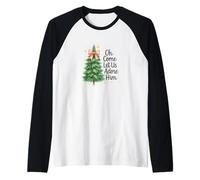 Oh Come, Let Us Adore Him, Cute Watercolor Church Christmas Camiseta Manga Raglan