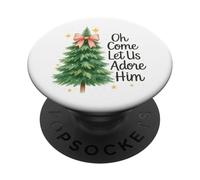 Oh Come, Let Us Adore Him, Cute Watercolor Church Christmas PopSockets PopGrip Adhesivo