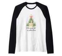 Oh Come, Let Us Adore Him, Watercolor Church Christmas Camiseta Manga Raglan