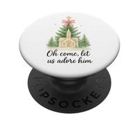 Oh Come, Let Us Adore Him, Watercolor Church Christmas PopSockets PopGrip Adhesivo
