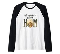 Oh Come Let Us Adore Him - Watercolor Nativity Christmas Camiseta Manga Raglan