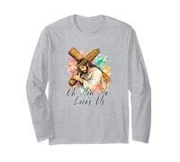 Oh Cómo Nos ama Jesús Cristiano Cruz Pascua Acuarela Manga Larga