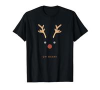 Oh Dear!, Navidad, Ciervo, Año Nuevo, Feliz, Diversión, Cuerno Rojo Camiseta gráfica económica, Hombre, Negro, S