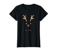 Oh Dear!, Navidad, Ciervo, Año Nuevo, Feliz, Diversión, Cuerno Rojo Camiseta gráfica económica, Mujer, Negro, XL