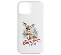 Oh Deer Christmas is Here, Lindo Animal de bambú Vintage de Invierno Carcasa para iPhone 14