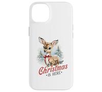 Oh Deer Christmas is Here, Lindo Animal de bambú Vintage de Invierno Carcasa para iPhone 14 Plus