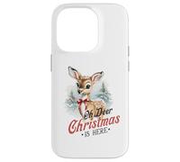 Oh Deer Christmas is Here, Lindo Animal de bambú Vintage de Invierno Carcasa para iPhone 14 Pro