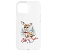 Oh Deer Christmas is Here, Lindo Animal de bambú Vintage de Invierno Carcasa para iPhone 15